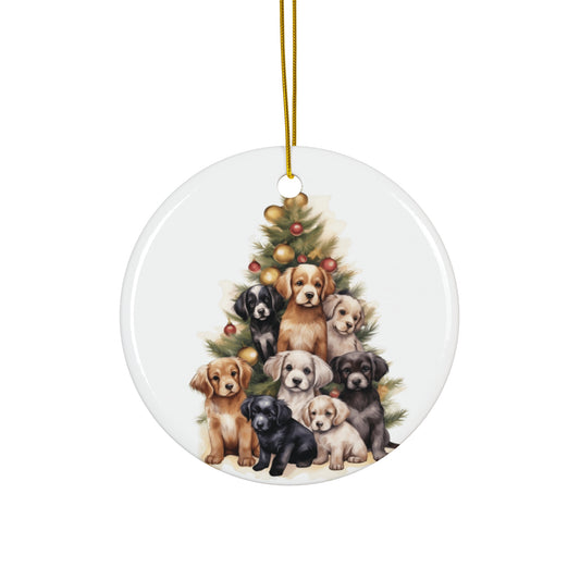 Christmas Tree Dogs Ceramic Disc Ornament            Item #6852047