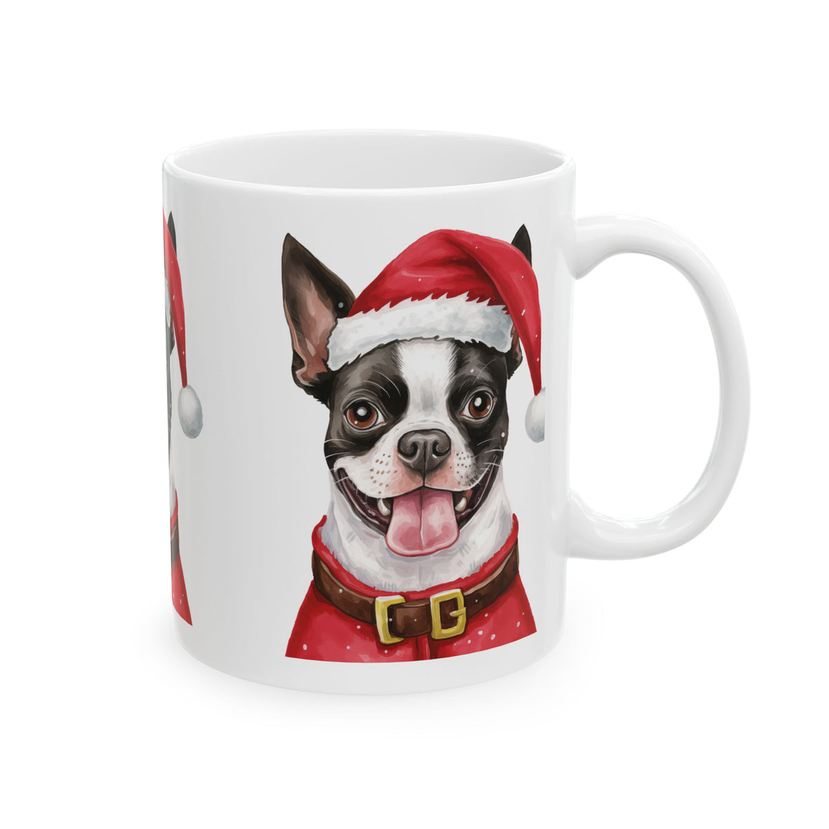Christmas Boston Terrier Mug – Cute Dog in Santa Hat Ceramic Coffee Cup 11oz   Item #514929