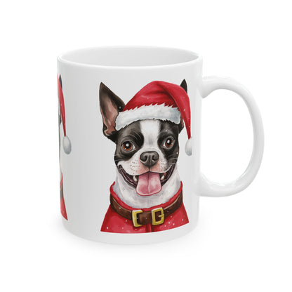 Christmas Boston Terrier Mug – Cute Dog in Santa Hat Ceramic Coffee Cup 11oz   Item #514929