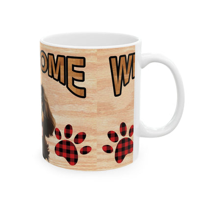 Welcome Dog Illustration Ceramic Mug – Cute Paw Print Coffee Cup 11oz    Item #375234