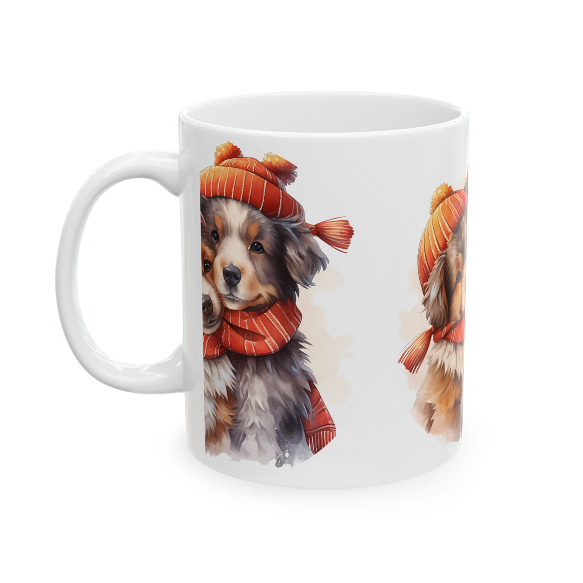 Winter Puppies Ceramic Mug — Cute Dogs in Knit Hats & Scarves 11oz   Item #991309