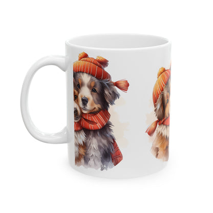 Winter Puppies Ceramic Mug — Cute Dogs in Knit Hats & Scarves 11oz   Item #991309