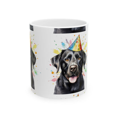 Black Labrador Birthday Party Mug – Cute Dog Portrait Ceramic Coffee Cup 11oz   Item #23832