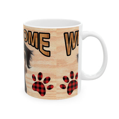 Welcome Dog Illustration Ceramic Mug – Cute Paw Print Coffee Cup 11oz    Item #304878