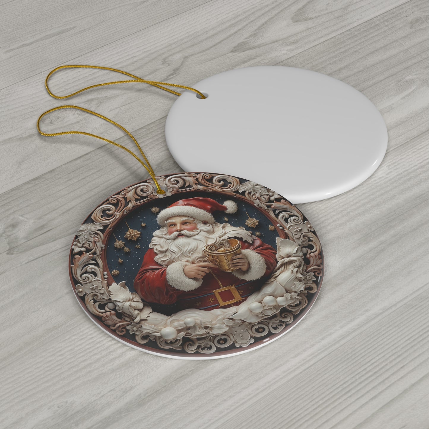 3D Santa Ceramic Disc Ornament      Item #175386