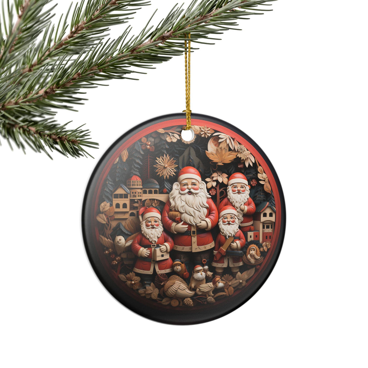 Vintage Santa Claus Family Christmas Ceramic Ornament    Item #28437