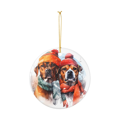 Boxer Dogs Winter Christmas Ceramic Ornament   Item #212161
