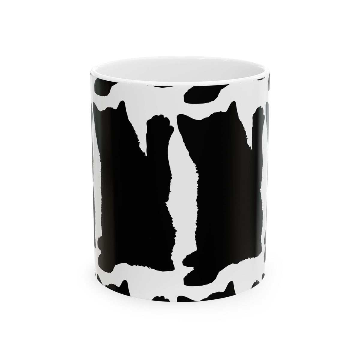 Cat Print Ceramic Mug – Black & White Farmhouse Coffee Cup 11oz    Item #87199