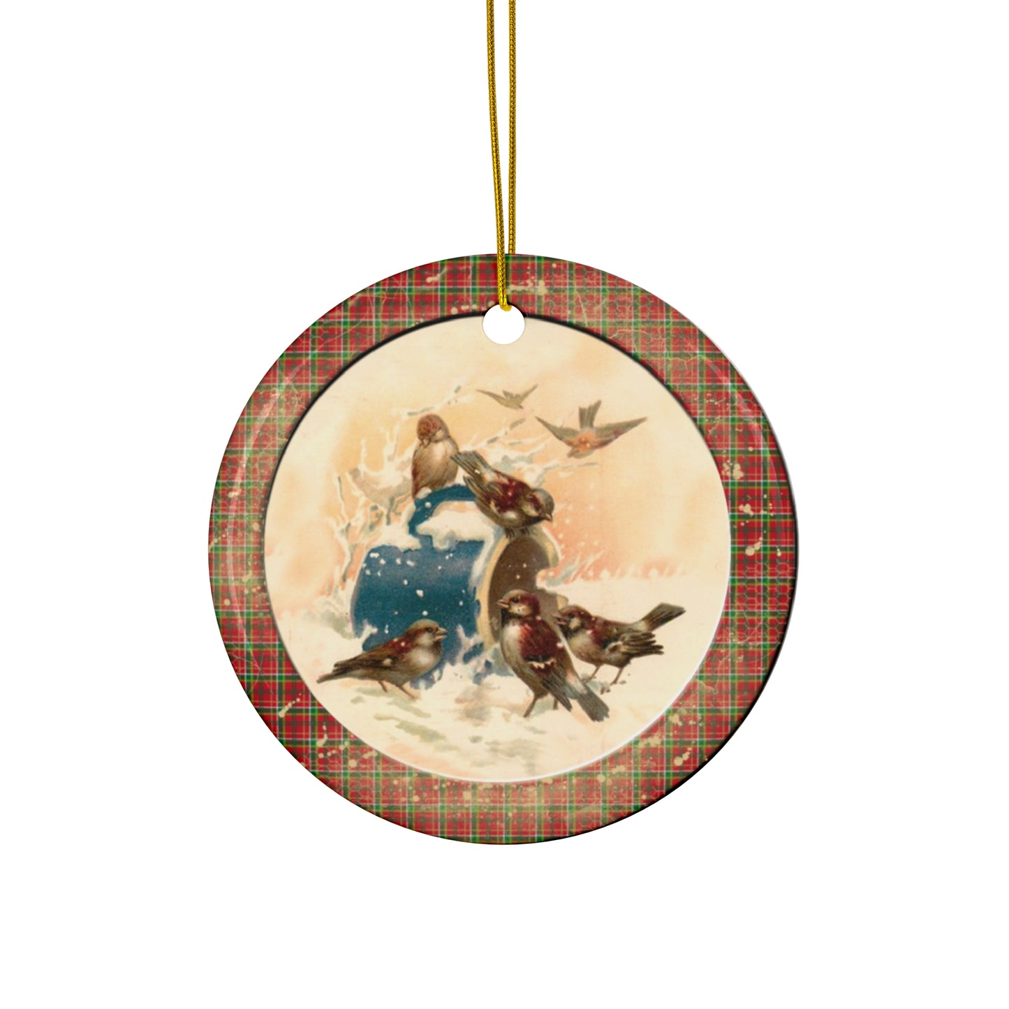 Christmas Birds Ceramic Disc Ornament          Item #700572