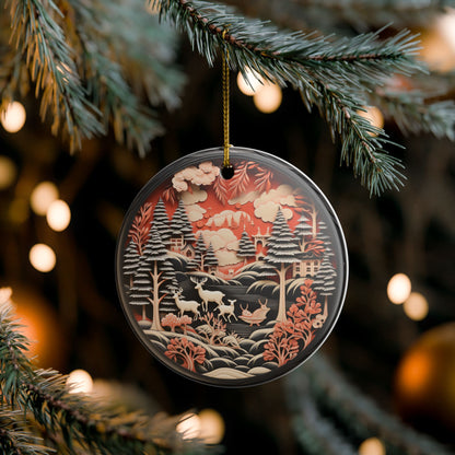 Winter Woodland Deer Ceramic Ornament   Item #930344