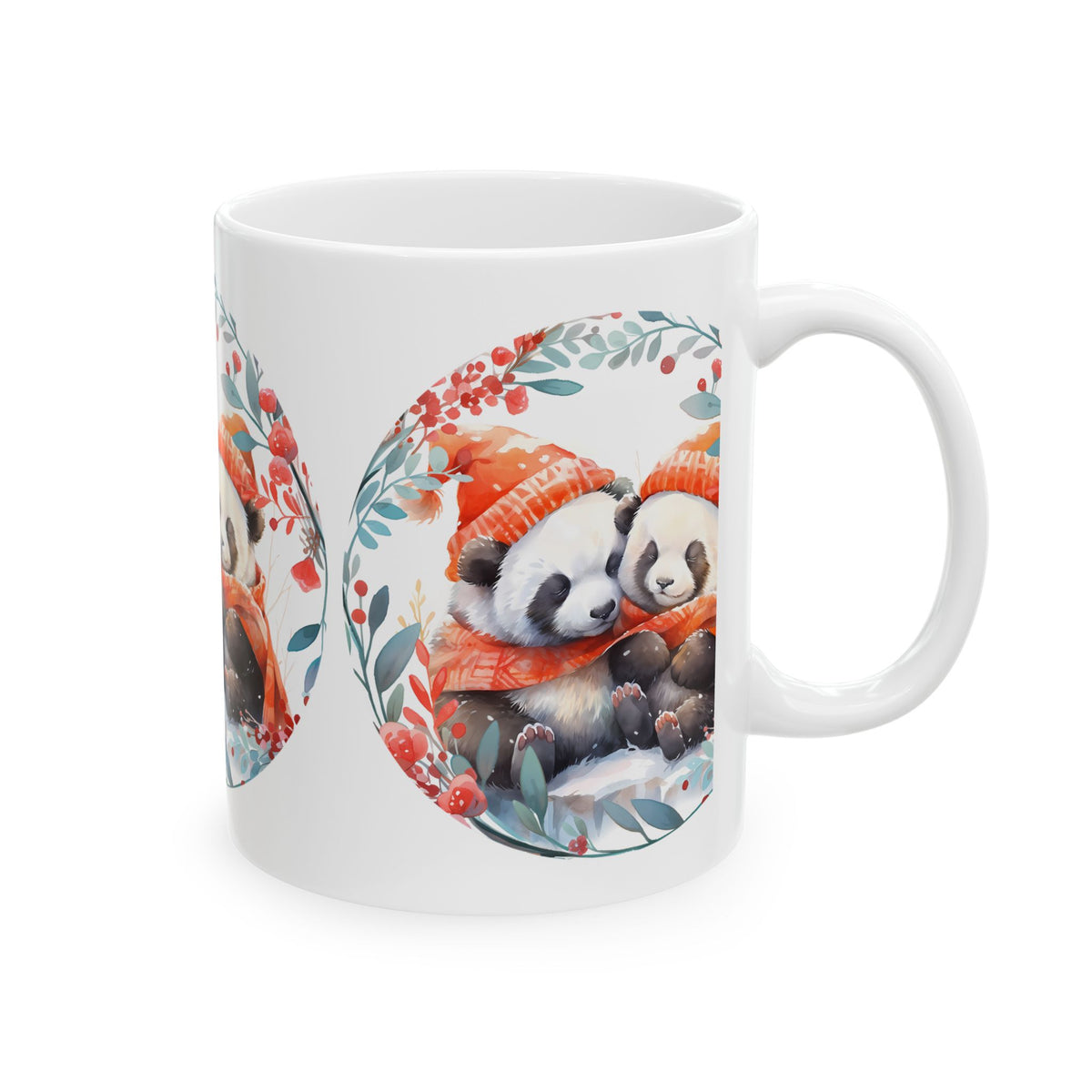Cozy Winter Panda Mug — Cute Holiday Pandas in Knit Hats 11oz    Item #313636