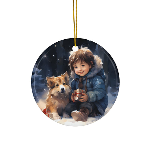 CERAMIC ORNAMENT - CHILD WITH DOG       Item #5514336