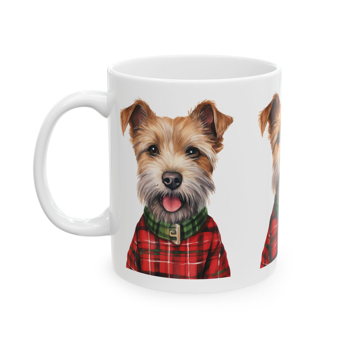 Dog Mug — Cute Terrier in Plaid Sweater Ceramic Coffee Cup 11oz   Item #491046