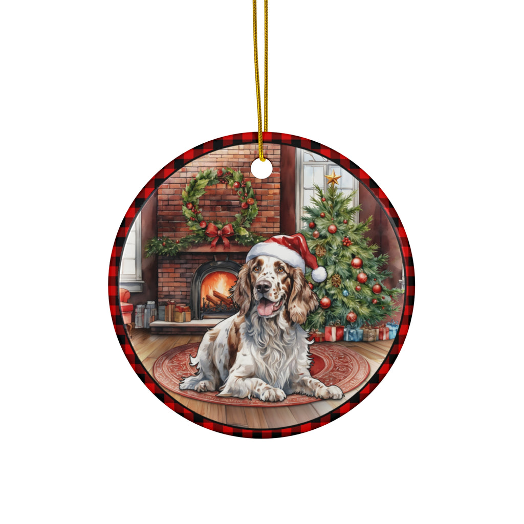 English Setter Christmas Dog Ceramic Disc Ornament            Item #7414545