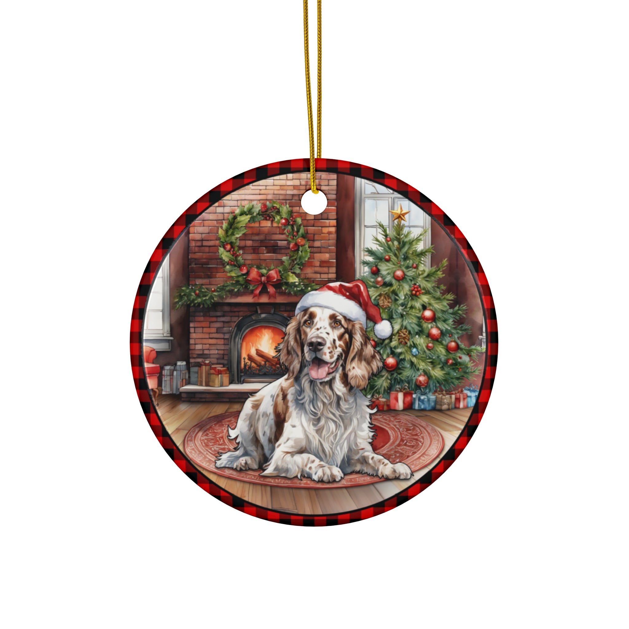 English Setter Christmas Dog Ceramic Disc Ornament            Item #7414545