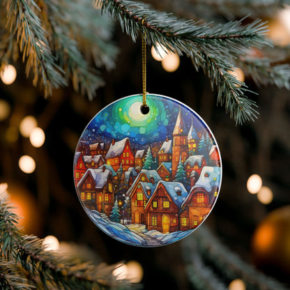 Snowy Christmas Village Ceramic Ornament   Item #119802