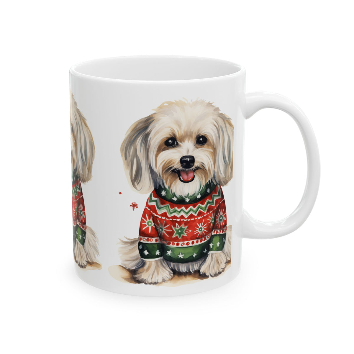 Cute Dog Christmas Mug — Holiday Puppy in Festive Sweater Ceramic Coffee Cup 11oz    Item #963608