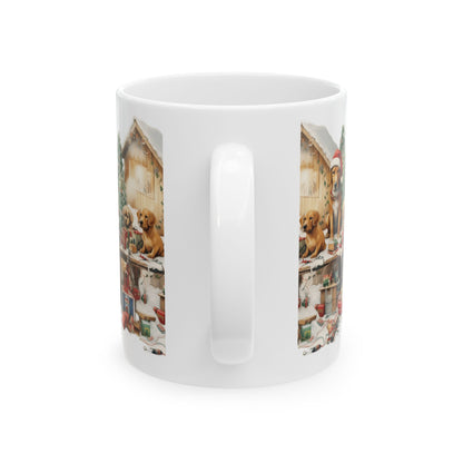 Christmas Dogs Ceramic Mug – Festive Labrador Puppy Holiday Coffee Cup 11oz   Item #608611