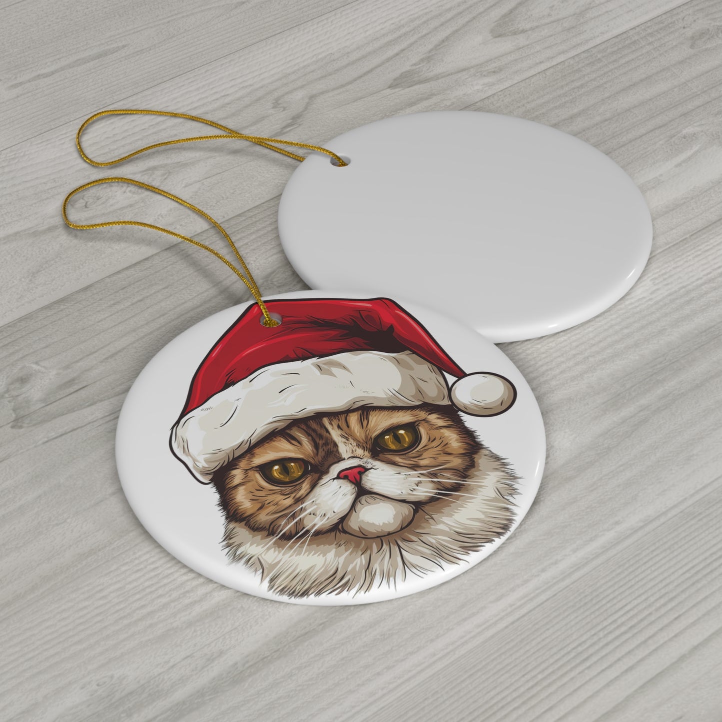 Ceramic Ornament - Exotic Shorthair Cat With Santa Hat      Item #45368