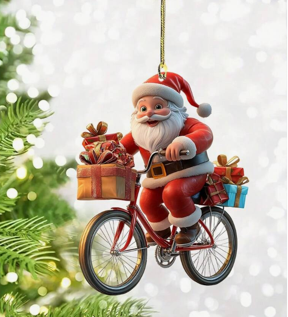 Santa On Bicycle Christmas Ornament By Santa's Creations