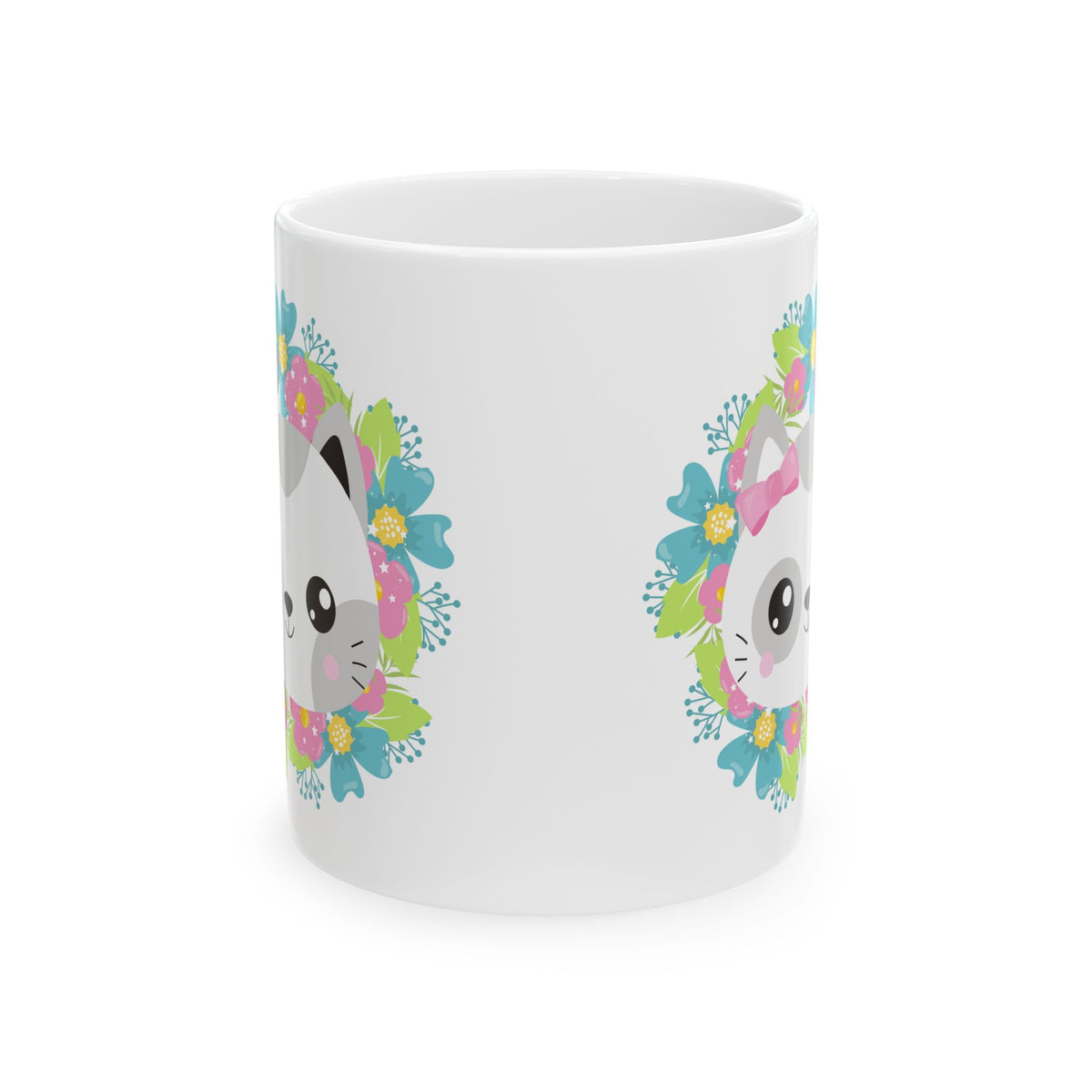 Cute Floral Cat Face Ceramic Mug — 11oz   Item #997223