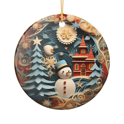 Vintage Winter Snowman Ceramic Ornament    Item #314309