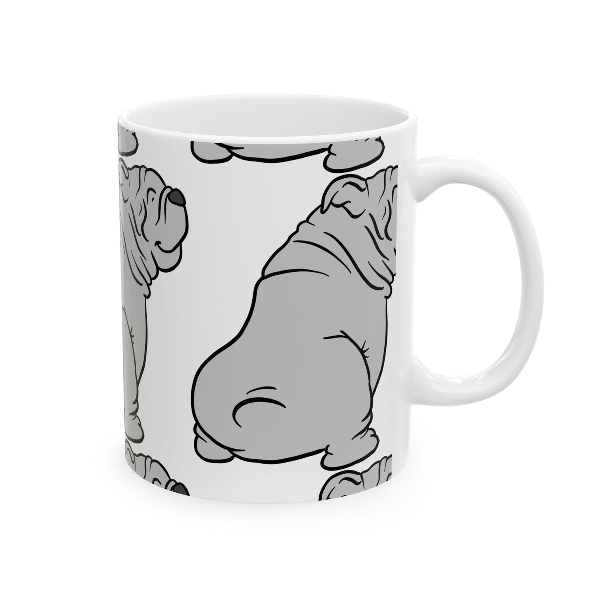 Bulldog Pattern Ceramic Mug — Cute Wrinkled Bulldog Coffee Cup 11oz   Item #400694