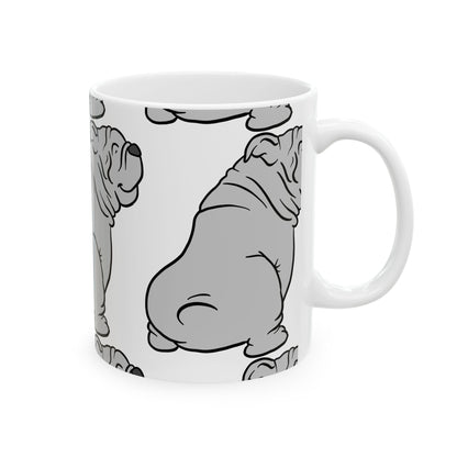 Bulldog Pattern Ceramic Mug — Cute Wrinkled Bulldog Coffee Cup 11oz   Item #400694