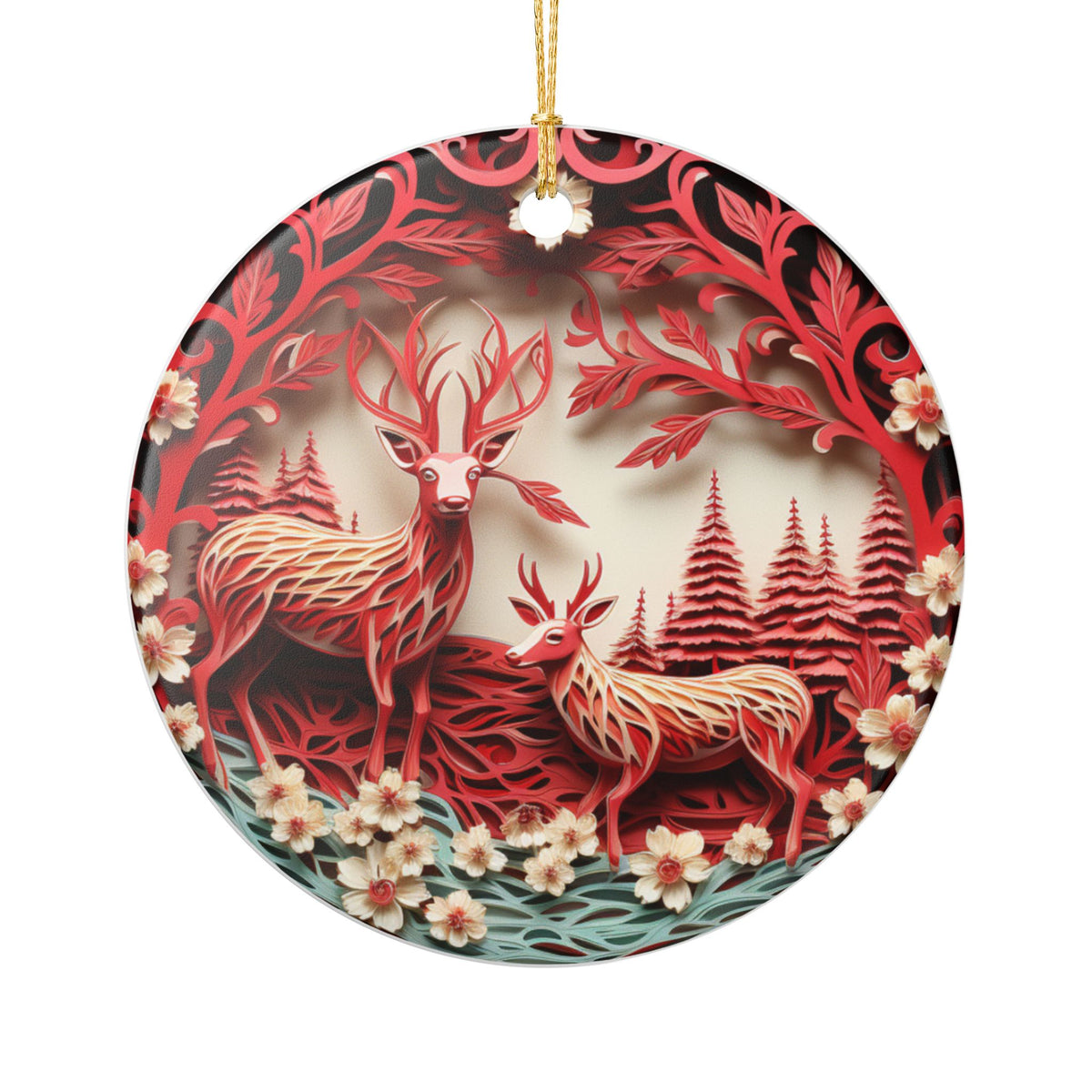 Red Deer Forest Ceramic Ornament    Item #734199