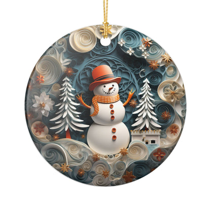 Ceramic Snowman Christmas Ornament   Item #31868