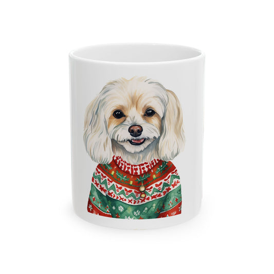 Cute Dog in Christmas Sweater Ceramic Mug — Holiday Pet Coffee Cup 11oz   Item #802478