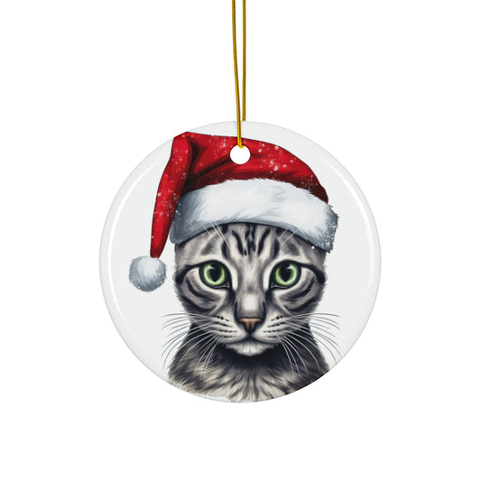 Egyptian Mau Cat With Santa Hat Ceramic Ornament      Item #6869302