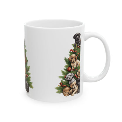 Holiday Puppy Christmas Tree Mug — Cute Labrador Puppy Stack Ceramic Coffee Cup 11oz  Item #233737