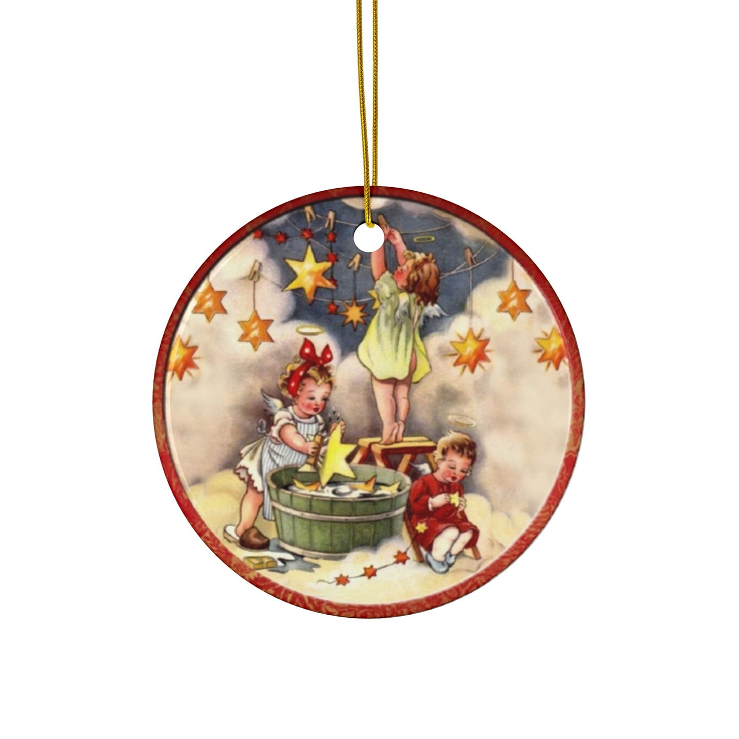 Christmas Scene With Kids Ceramic Disc Ornament         Item #8477916