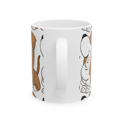 Basset Hound Pattern Ceramic Mug – Cute Brown Dog Repeat Design 11oz   Item #608944