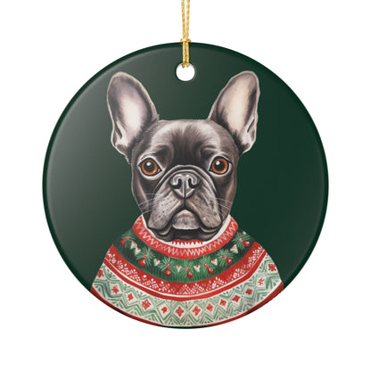 French Bulldog With A Festive Sweater Christmas Ceramic Ornament   Item #928842