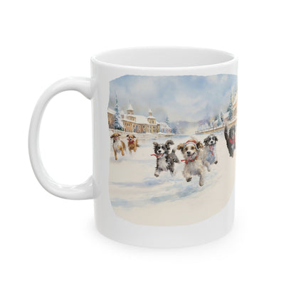 Winter Dog Ice Skating Scene Ceramic Mug 11oz   Item #57922