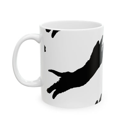 Cat Print Ceramic Mug – Black & White Farmhouse Coffee Cup 11oz    Item #856484