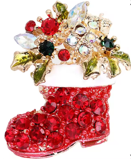 Serenity Gems Christmas Santa Stocking/Boot Brooch