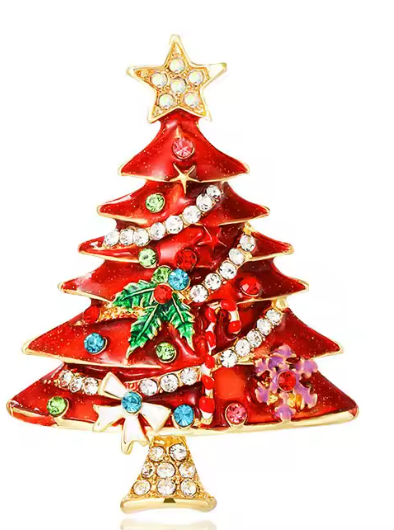 Serenity Gems Christmas Red Tree Brooch