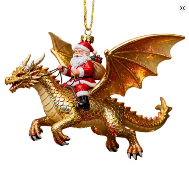 Santa's Creations Acrylic Santa Riding Golden Dragon Christmas Ornament