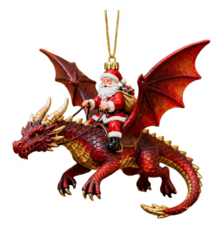 Santa's Creations Acrylic Santa Riding Red Dragon Christmas Ornament