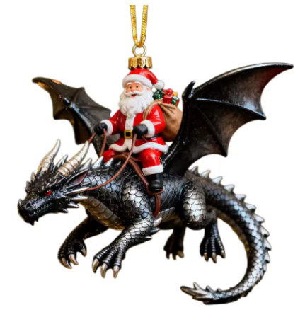 Santa's Creations Acrylic Santa Riding Black Dragon Christmas Ornament