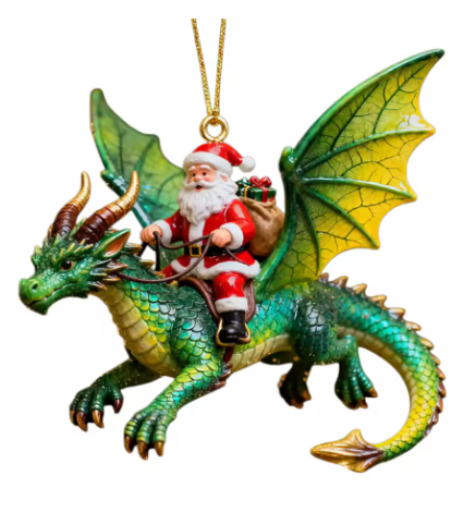 Santa's Creations Acrylic Santa Riding Green Dragon Christmas Ornament