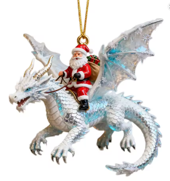 Santa's Creations Acrylic Santa Riding White Dragon Christmas Ornament