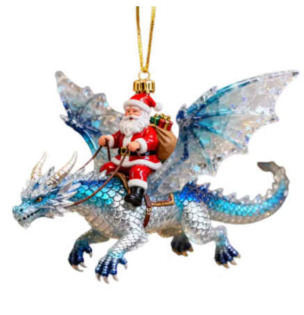 Santa's Creations Acrylic Santa Riding Ice Dragon Christmas Ornament