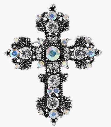 Black Crystal Cross Brooch By Serenity Gems