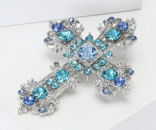 Blue Crystal Cross Brooch By Serenity Gems  Item #624946