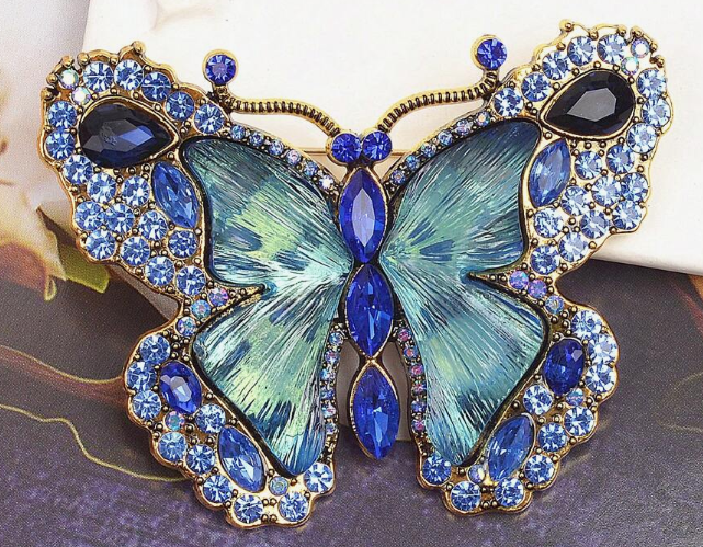 Retro Blue Butterfly Crystal Brooch By Serenity Gems