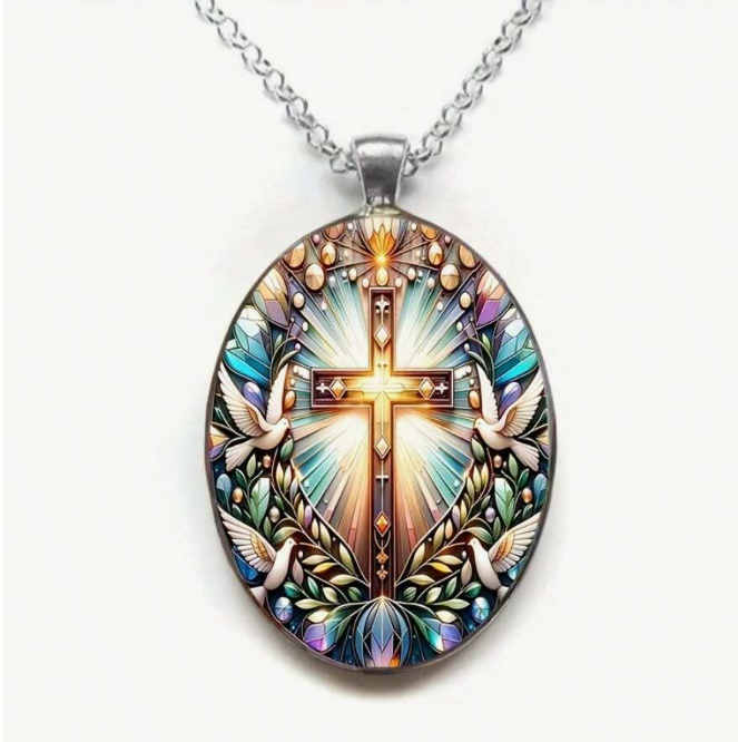 Radiant Cross And Dove Pendant Necklace By Serenity Gems